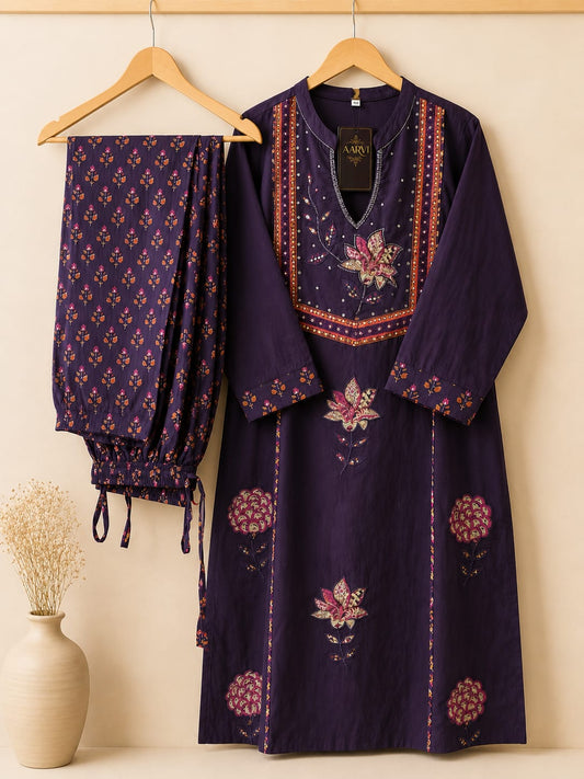 Elegant Royal Purple Printed Kurta Set with Traditional Dupatta