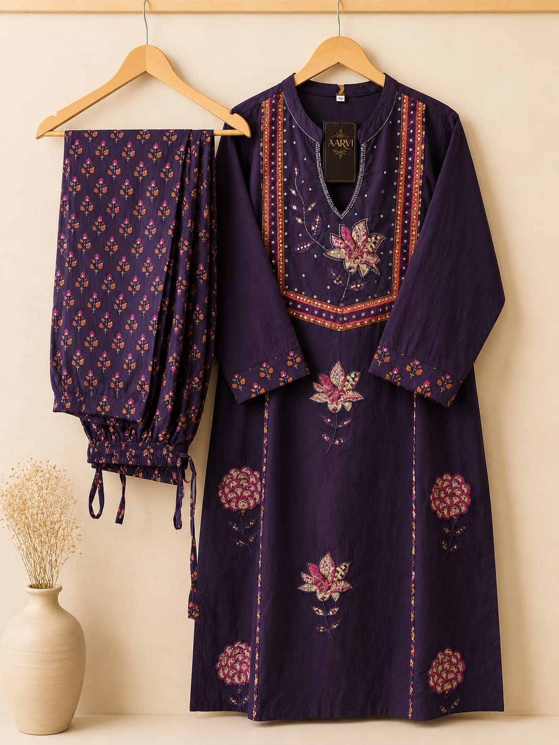 Elegant Royal Purple Printed Kurta Set with Traditional Dupatta