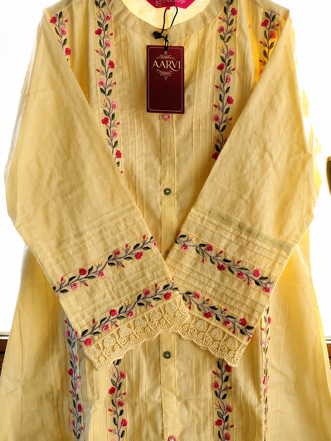 Lemon Yellow Embroidered Cotton Kurta for Women – Elegant Ethnic Wear