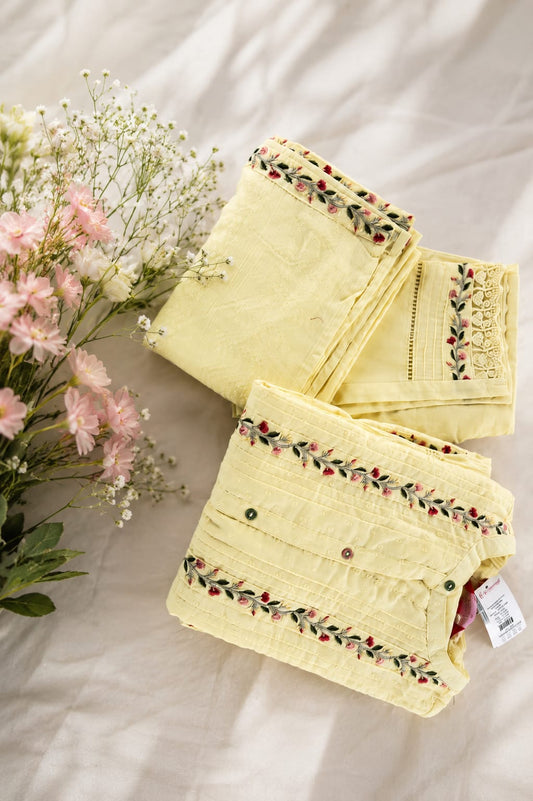 Lemon Yellow Embroidered Cotton Kurta for Women – Elegant Ethnic Wear